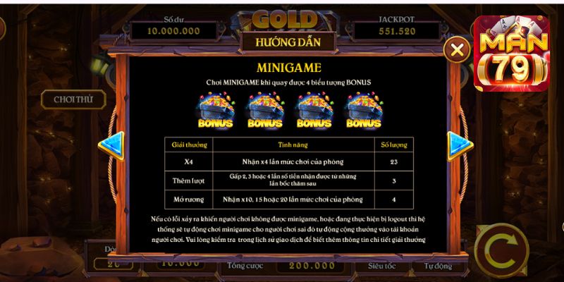 Mini Game chỉ được xuất hiện khi ra đủ BONUS